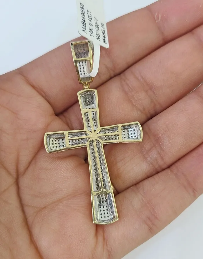 Globalwatches10 Necklaces 10k Miami Cuban Chain Jesus Cross Charm Set 45mm 2028 Necklace Pendant Gold