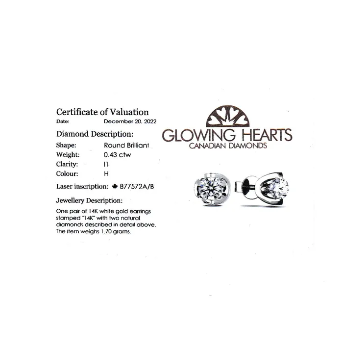 Glowing Hearts Diamonds Earrings 14kt White Gold 043cttw Canadian Diamond Stud Earrings