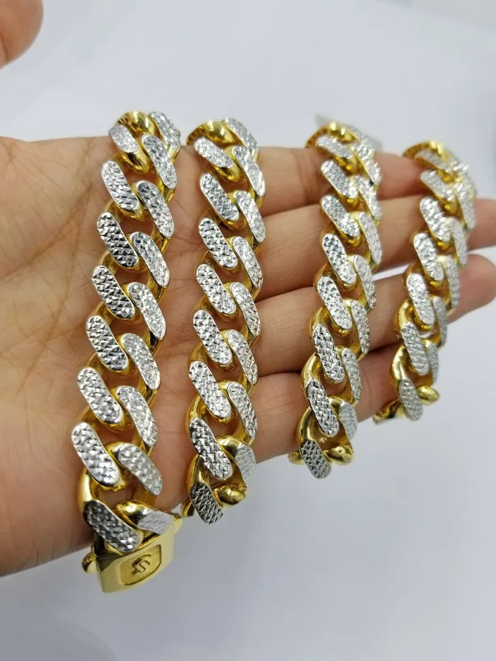 Gold and Diamond 10K 13mm Yellow Gold Royal Miami Cuban Monaco Chain Diamond Cut 24 inches SALE Rings