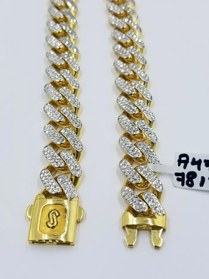 Gold and Diamond 10K 13mm Yellow Gold Royal Miami Cuban Monaco Chain Diamond Cut 24 inches SALE Rings