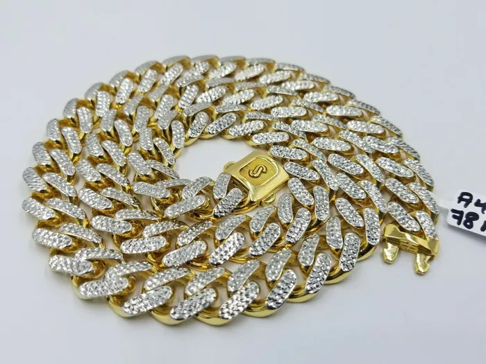 Gold and Diamond 10K 13mm Yellow Gold Royal Miami Cuban Monaco Chain Diamond Cut 24 inches SALE Rings
