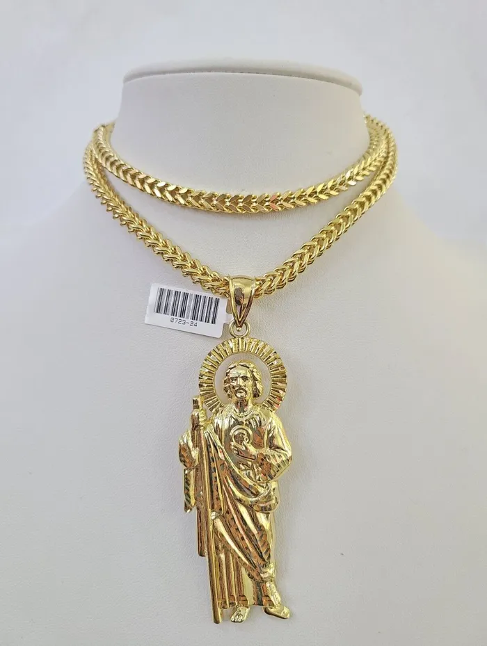 Gold and Diamond 10K Franco Chain Saint Jude Pendant Charm Necklace 2026 5mm Gold SET Yellow Necklaces Gold and Diamond 10K Franco Chain Saint Jude Pendant Charm Necklace 2026 5mm Gold SET Yellow Necklaces