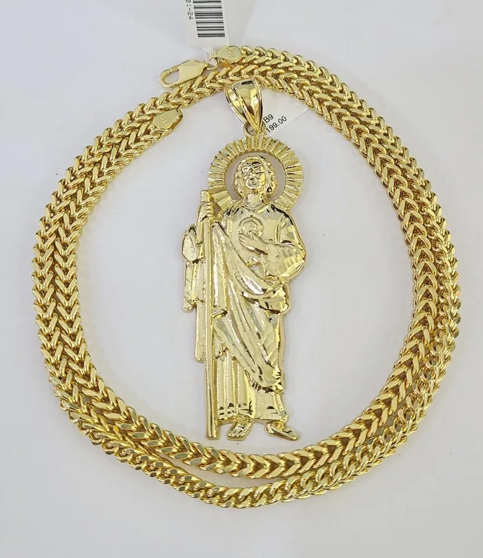 Gold and Diamond 10K Franco Chain Saint Jude Pendant Charm Necklace 2026 5mm Gold SET Yellow Necklaces