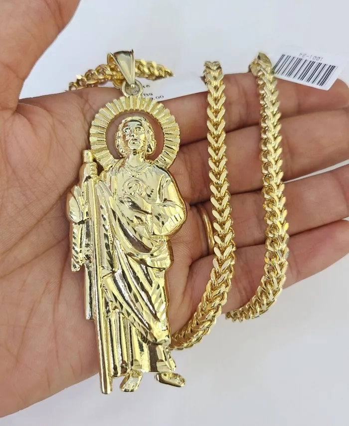 Gold and Diamond 10K Franco Chain Saint Jude Pendant Charm Necklace 2026 5mm Gold SET Yellow Necklaces