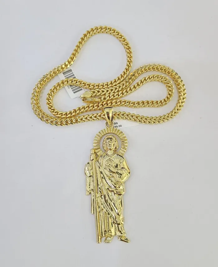 Gold and Diamond 10K Franco Chain Saint Jude Pendant Charm Necklace 2026 5mm Gold SET Yellow Necklaces