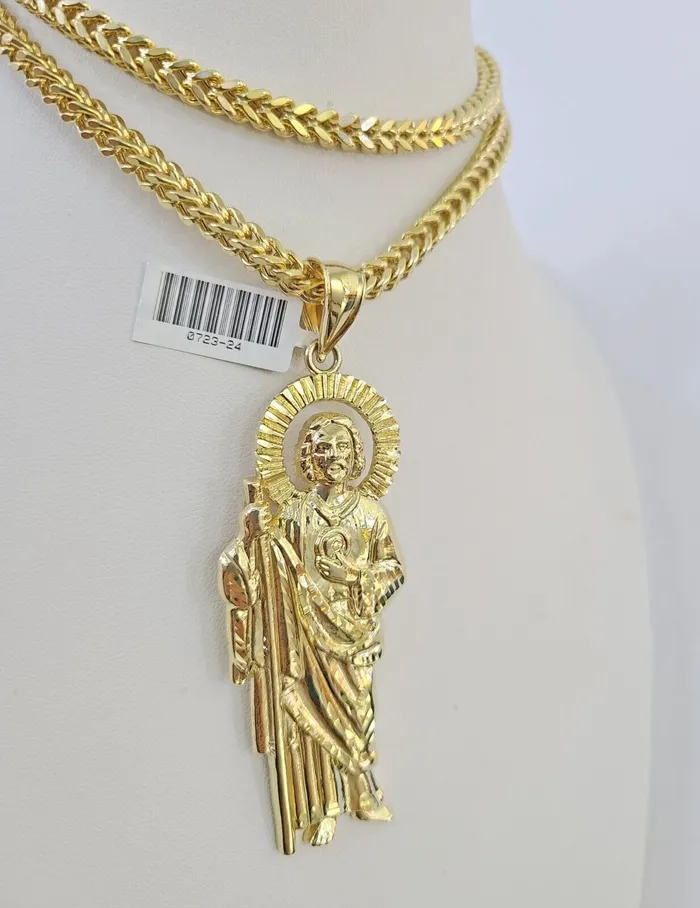 Gold and Diamond 10K Franco Chain Saint Jude Pendant Charm Necklace 2026 5mm Gold SET Yellow Necklaces