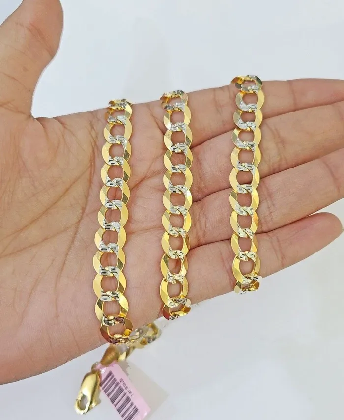 Gold and Diamond 14k Gold chain Solid Necklace Cuban Curb Link REAL 8mm 20 30 Inch Mens DISCOUNT Necklaces