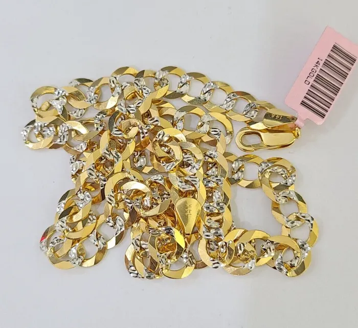 Gold and Diamond 14k Gold chain Solid Necklace Cuban Curb Link REAL 8mm 20 30 Inch Mens DISCOUNT Necklaces