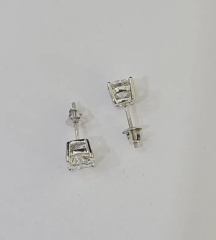 Gold and Diamond 14k White gold Round Earrings Diamond screwback Lab Created Women Men Studs Earrings