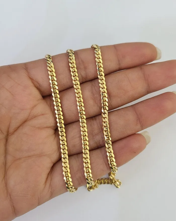 Gold and Diamond 18k Solid Miami Cuban Chain Yellow Gold 3mm 20 Inch Genuine Necklace Real Necklaces