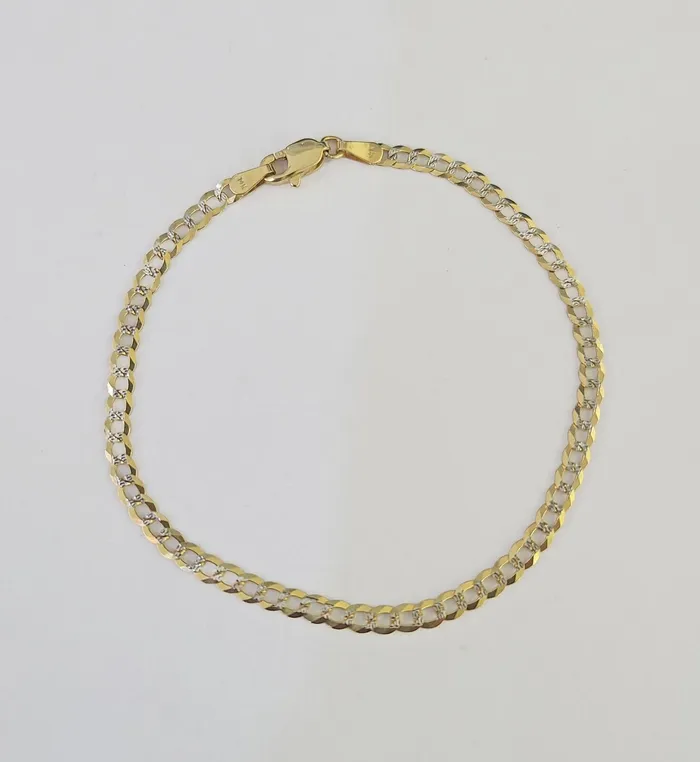 Gold and Diamond Bracelets 14K Solid Cuban Curb Link Bracelet Diamond Cut 3mm 7 Inch REAL Yellow Gold