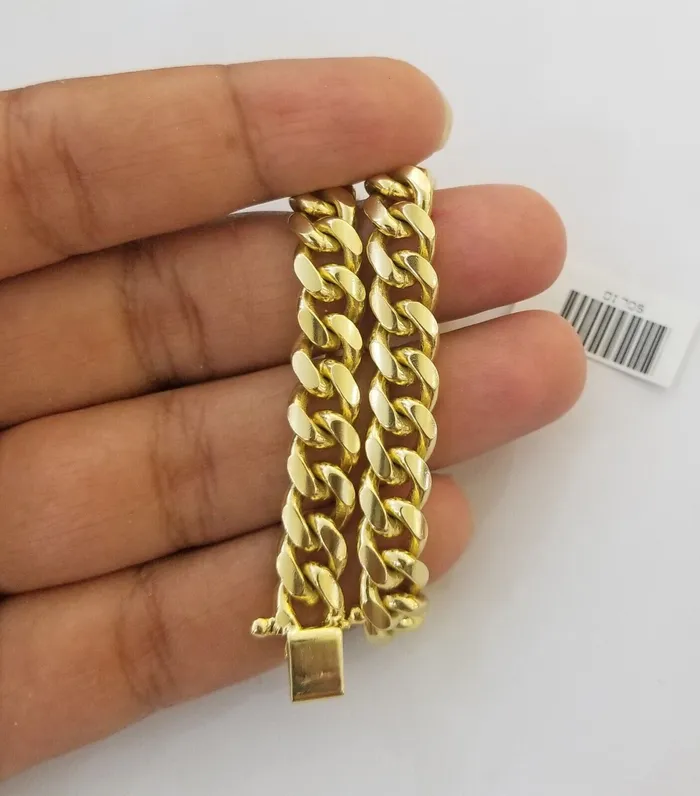 Gold and Diamond Bracelets Real 10k Gold Bracelet 8mm Miami Cuban Link 8 Box Lock 10kt Yellow Gold