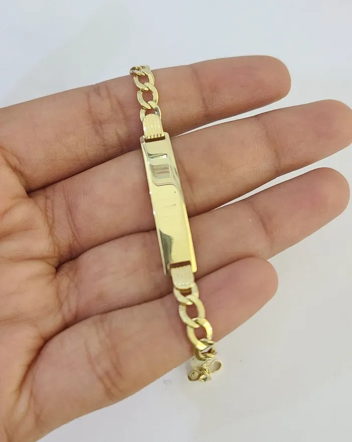 Gold and Diamond Bracelets REAL 10K Gold ID Bracelet Kids Baby Cuban Curb Link Unisex