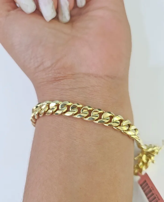 Gold and Diamond Bracelets Real 14K Miami Cuban Bracelet Yellow Gold Box Clasp 8 Inch 7mm Link Hollow