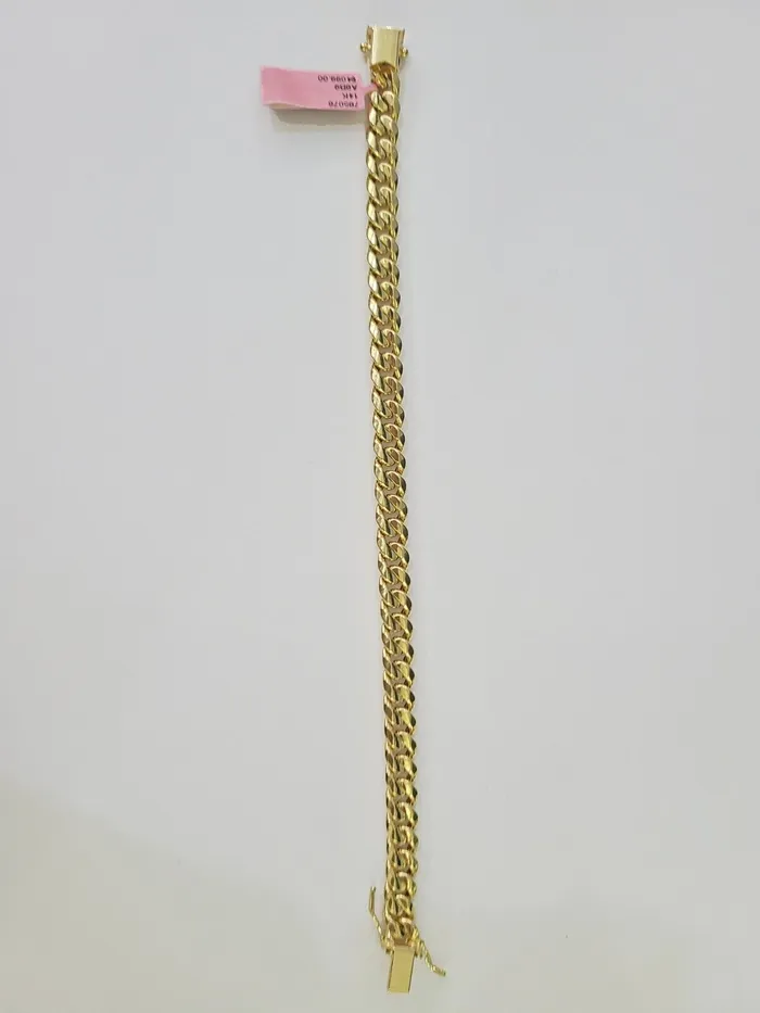 Gold and Diamond Bracelets Real 14K Miami Cuban Bracelet Yellow Gold Box Clasp 8 Inch 7mm Link Hollow