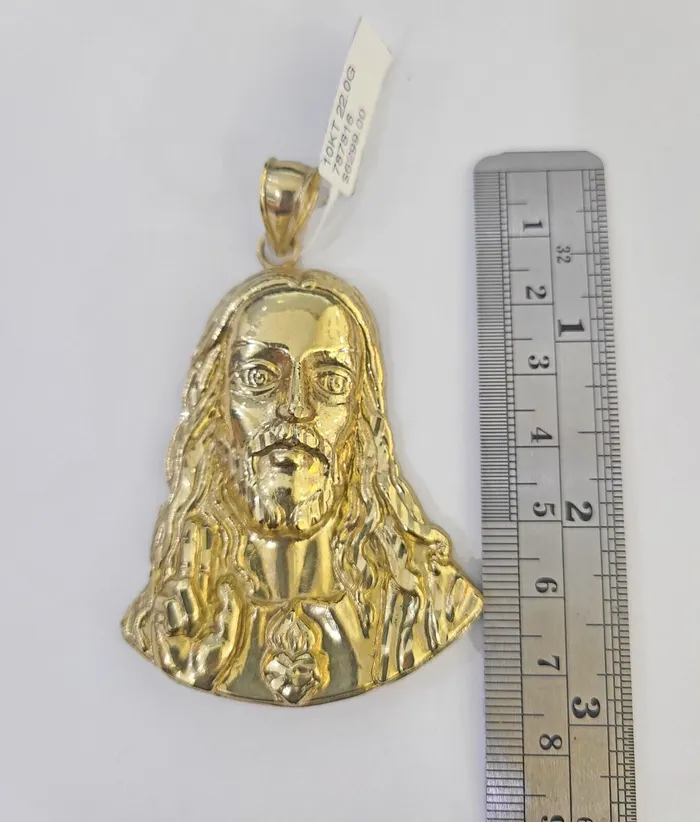 Gold and Diamond Charm Necklaces Real 10K Yellow Gold Jesus Head Pendant Charm Genuine