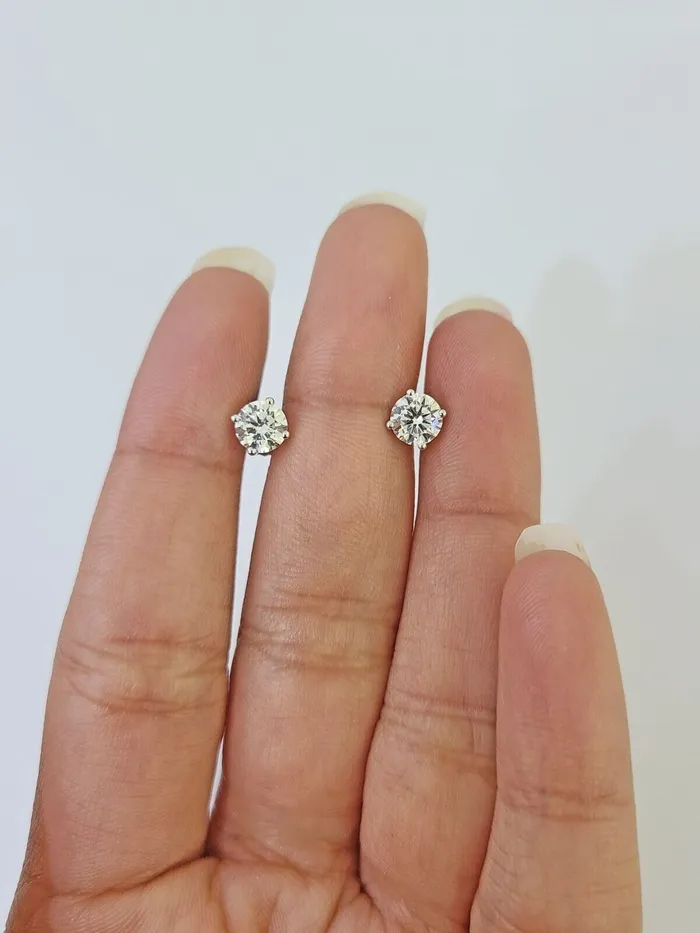 Gold and Diamond Earrings 10k White gold Round Earrings Diamond screwback Lab Created Women Men Studs