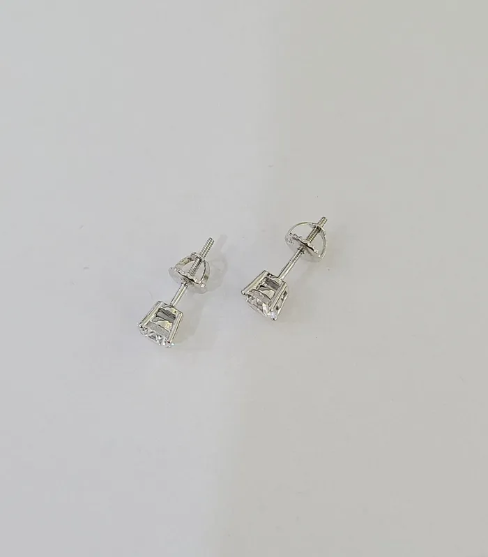 Gold and Diamond Earrings 10k White gold Round Earrings Diamond screwback Lab Created Women Men Studs