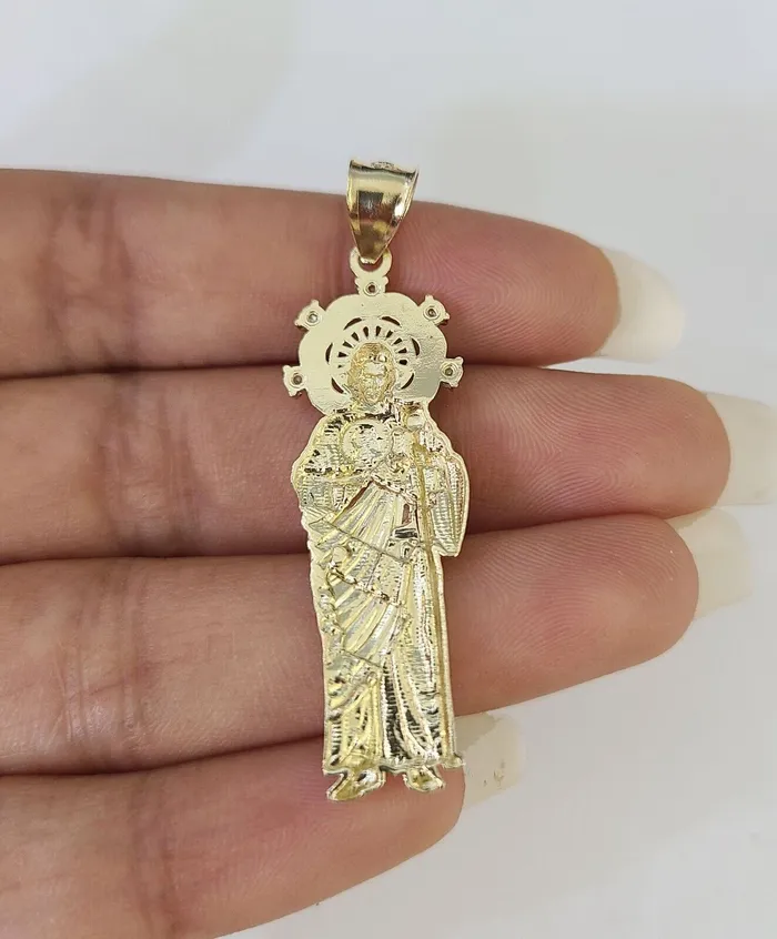 Gold and Diamond Necklaces 10k 3mm Rope Chain Saint Jude Pendant 1830 Yellow Gold Set Charm Necklace