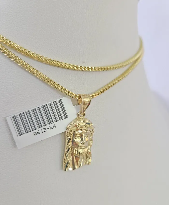 Gold and Diamond Necklaces 10K Franco Chain Jesus Head Pendant Charm Necklace 1624 2mm Gold SET Yellow Gold and Diamond Necklaces 10K Franco Chain Jesus Head Pendant Charm Necklace 1624 2mm Gold SET Yellow