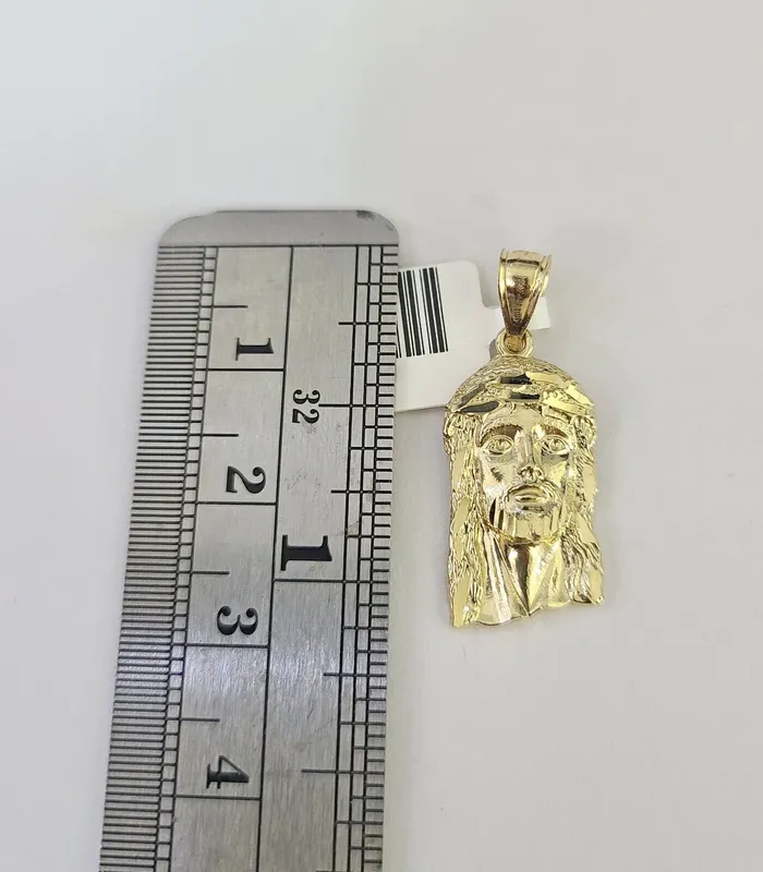 Gold and Diamond Necklaces 10K Franco Chain Jesus Head Pendant Charm Necklace 1624 2mm Gold SET Yellow