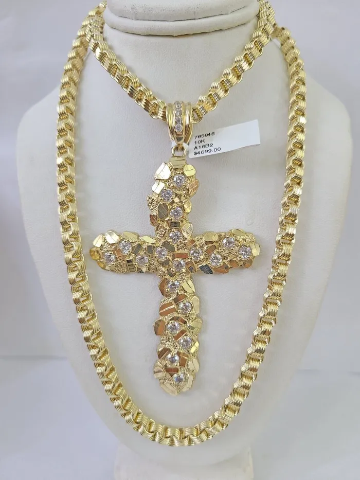 Gold and Diamond Necklaces 10k Gold Byzantine Necklace Jesus Cross Charm 1830 inches 5mm SET Chain Pendant Gold and Diamond Necklaces 10k Gold Byzantine Necklace Jesus Cross Charm 1830 inches 5mm SET Chain Pendant