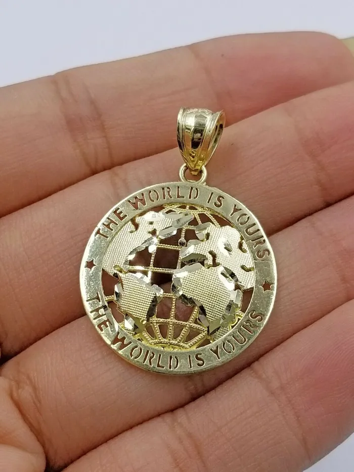 Gold and Diamond Necklaces 10k Gold Men Globe Diamond Cut Pendant 25mm Rope Chain 18 20 22 24 26 28 Inch