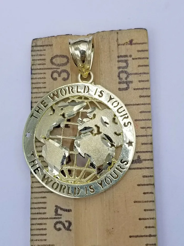 Gold and Diamond Necklaces 10k Gold Men Globe Diamond Cut Pendant 25mm Rope Chain 18 20 22 24 26 28 Inch