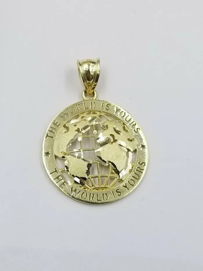 Gold and Diamond Necklaces 10k Gold Men Globe Diamond Cut Pendant 25mm Rope Chain 18 20 22 24 26 28 Inch