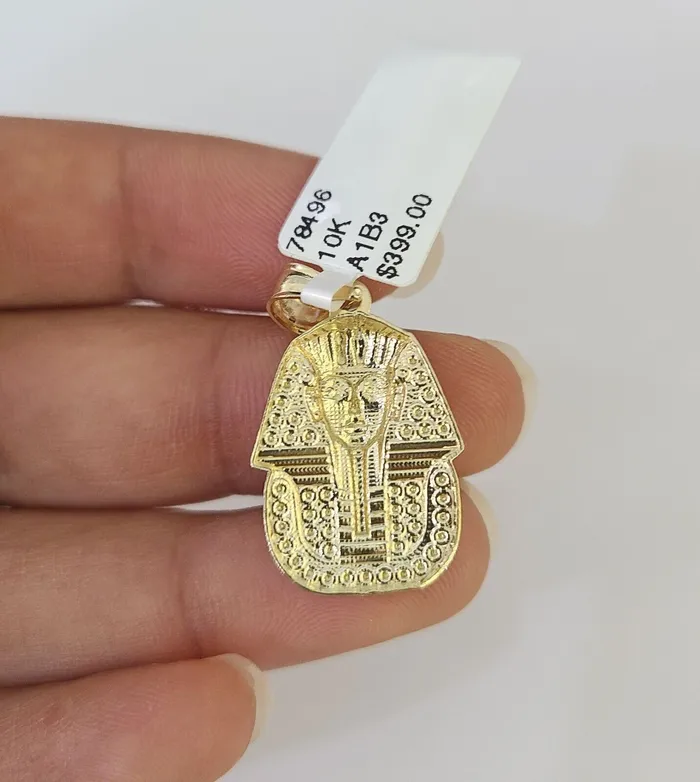 Gold and Diamond Necklaces 10K Gold Miami Cuban Chain Pharaoh 1828 3mm REAL Pendant Necklace SET