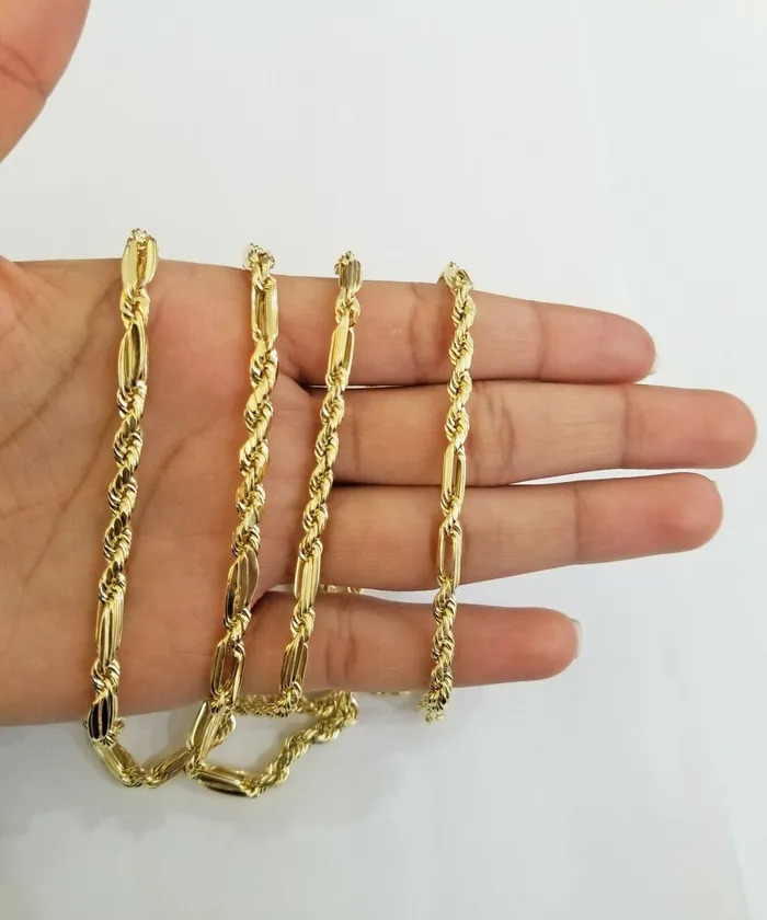 Gold and Diamond Necklaces 10k REAL Yellow Gold Milano Rope chain 22inch Gold necklace Men Women 4mm 10kt