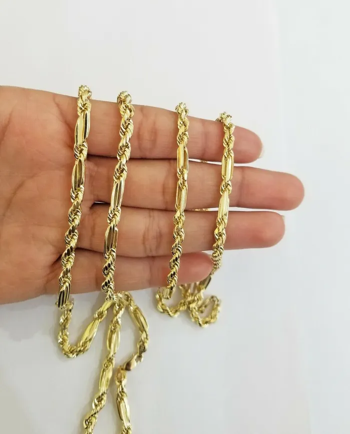 Gold and Diamond Necklaces 10k REAL Yellow Gold Milano Rope chain 22inch Gold necklace Men Women 4mm 10kt