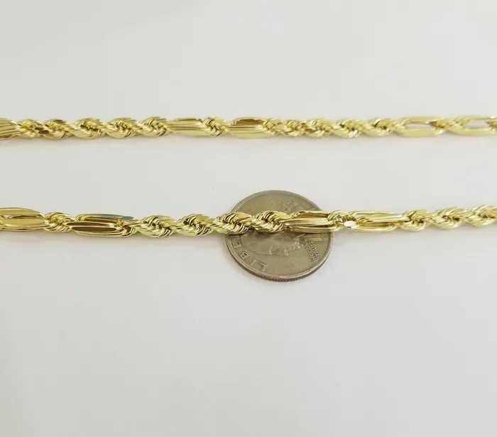 Gold and Diamond Necklaces 10k REAL Yellow Gold Milano Rope chain 22inch Gold necklace Men Women 4mm 10kt