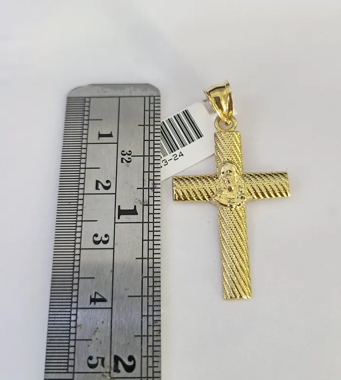 Gold and Diamond Necklaces 10k Solid Rope Chain 3mm Jesus Cross Pendant Charm Necklace SET 1826 in