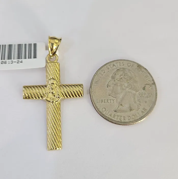 Gold and Diamond Necklaces 10k Solid Rope Chain 3mm Jesus Cross Pendant Charm Necklace SET 1826 in