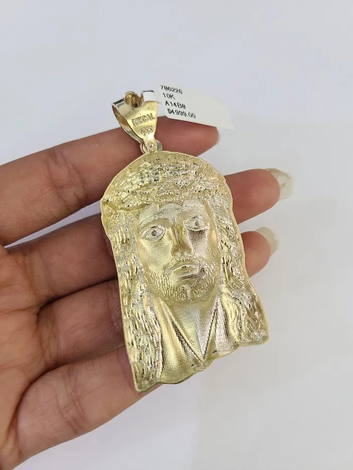 Gold and Diamond Necklaces Real 10k Solid Rope Chain Jesus Head Charm Set 6mm 2030 Inch Necklace Gold