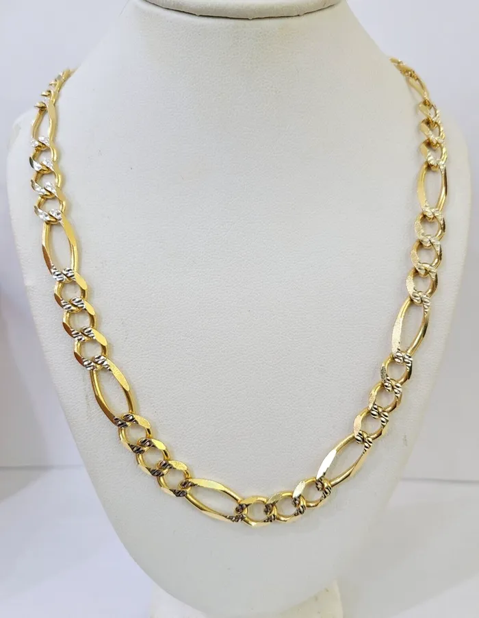 Gold and Diamond Necklaces Real 10k Solid Yellow Gold Figaro Link Chain 8mm 22 Inch Diamond Cut Necklace Gold and Diamond Necklaces Real 10k Solid Yellow Gold Figaro Link Chain 8mm 22 Inch Diamond Cut Necklace