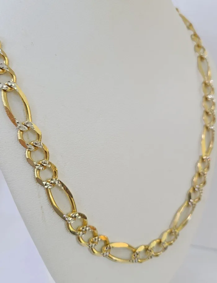 Gold and Diamond Necklaces Real 10k Solid Yellow Gold Figaro Link Chain 8mm 22 Inch Diamond Cut Necklace