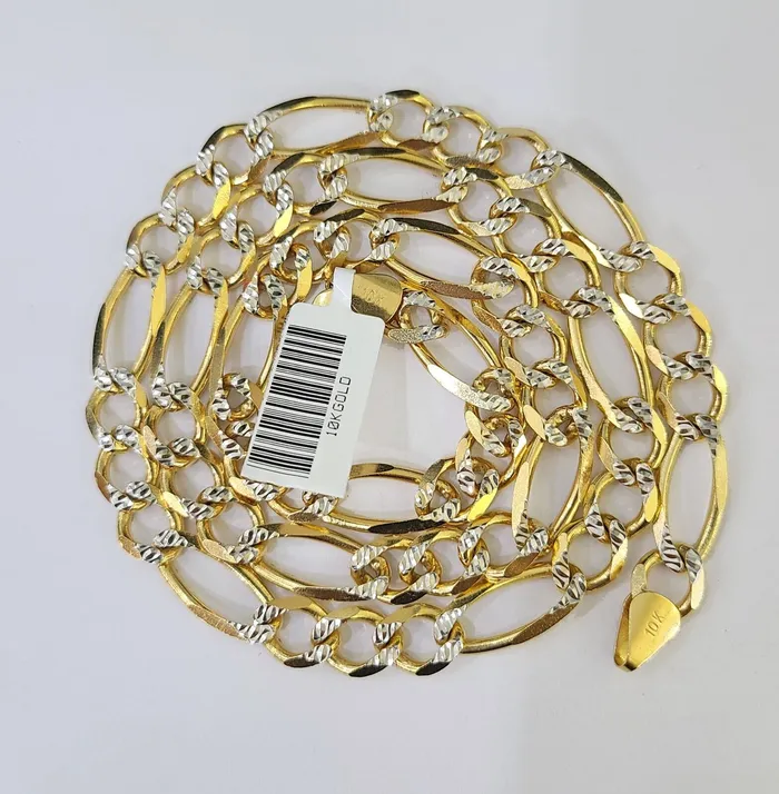 Gold and Diamond Necklaces Real 10k Solid Yellow Gold Figaro Link Chain 8mm 22 Inch Diamond Cut Necklace