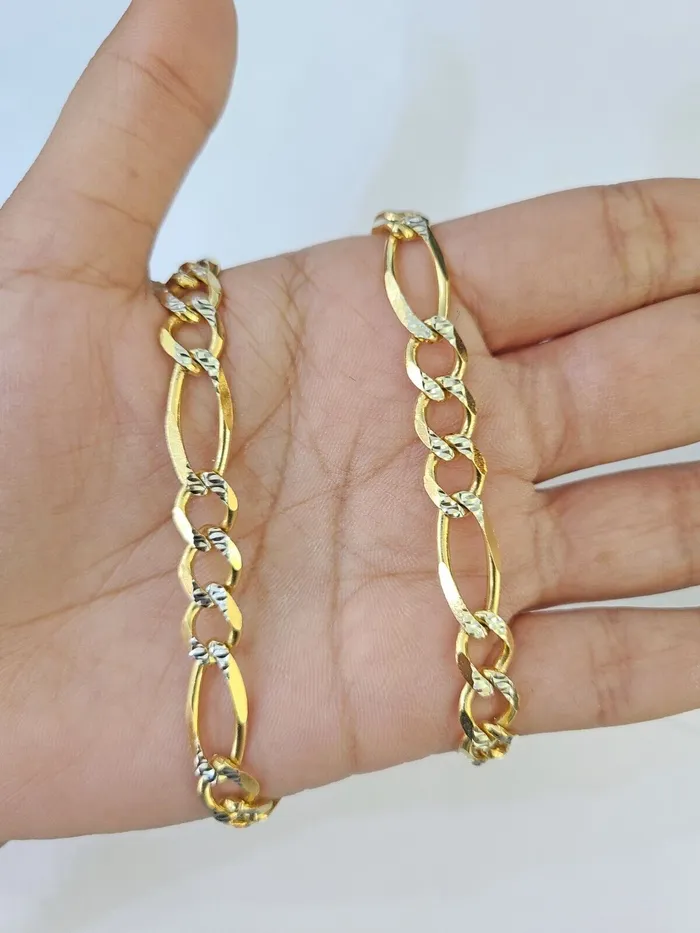 Gold and Diamond Necklaces Real 10k Solid Yellow Gold Figaro Link Chain 8mm 22 Inch Diamond Cut Necklace