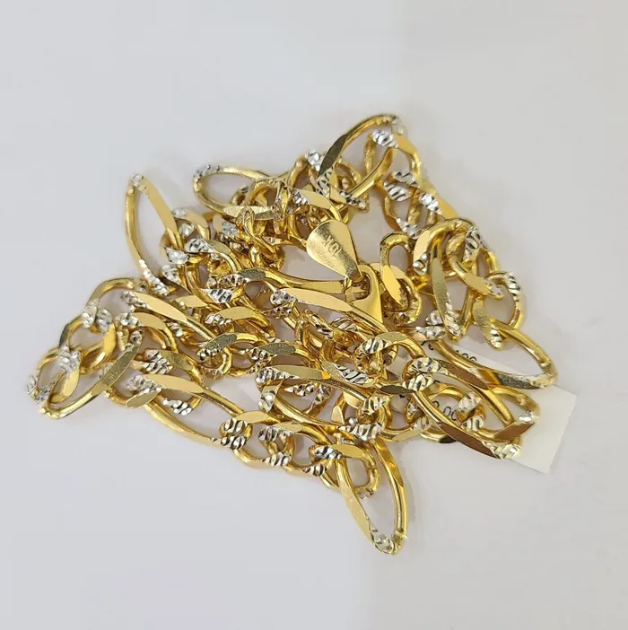 Gold and Diamond Necklaces Real 10k Solid Yellow Gold Figaro Link Chain 8mm 22 Inch Diamond Cut Necklace