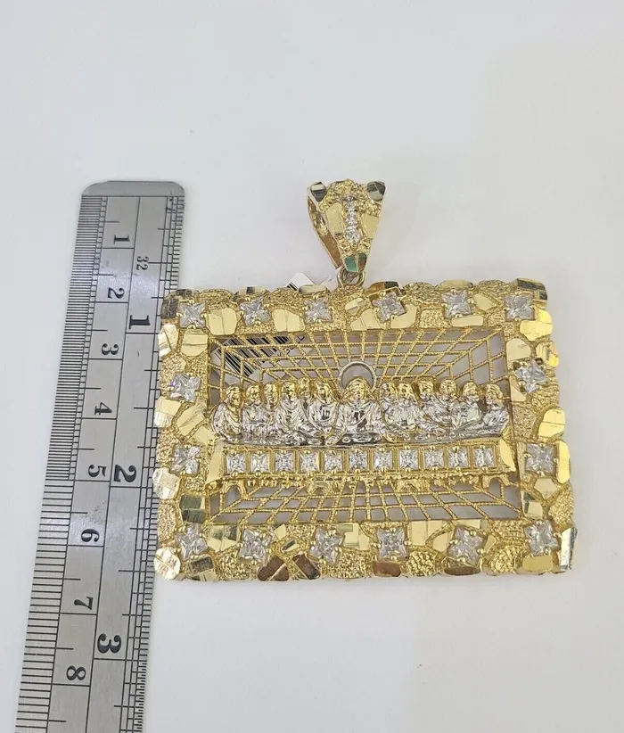 Gold and Diamond Necklaces Real 14k Solid Rope Chain Last Supper Charm Set 6mm 1830 Necklace Gold