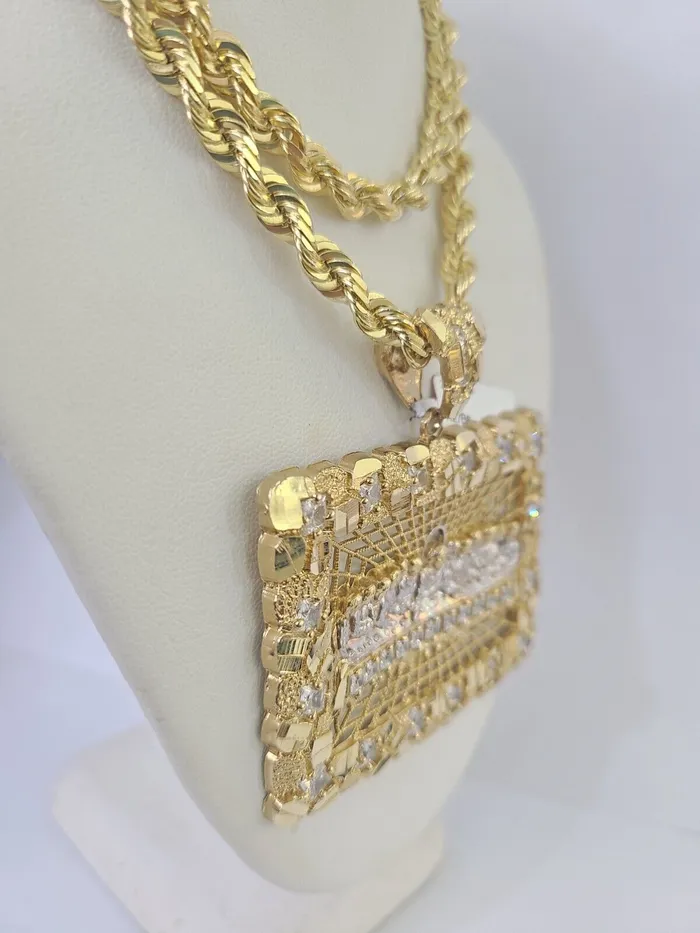 Gold and Diamond Necklaces Real 14k Solid Rope Chain Last Supper Charm Set 6mm 1830 Necklace Gold