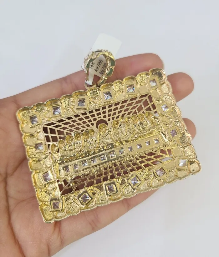 Gold and Diamond Necklaces Real 14k Solid Rope Chain Last Supper Charm Set 6mm 1830 Necklace Gold