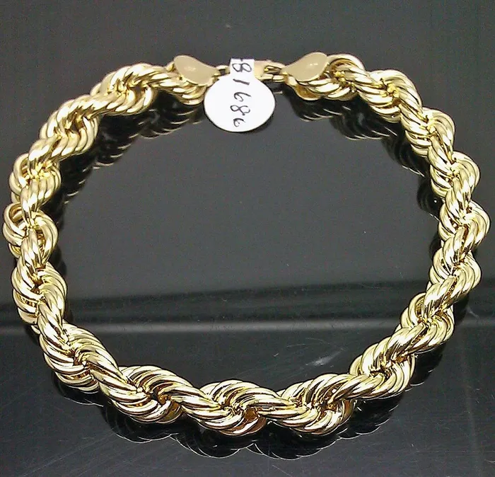 Gold and Diamond Real 10k Yellow Gold Rope Bracelet 8 mm 8 Inch Lobster Men Bracelets