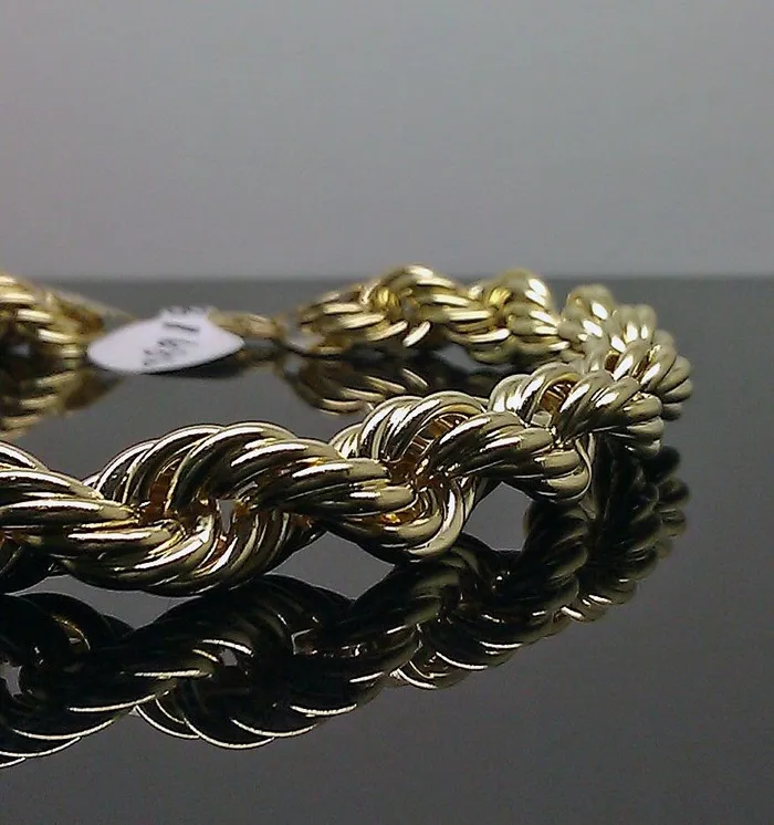 Gold and Diamond Real 10k Yellow Gold Rope Bracelet 8 mm 8 Inch Lobster Men Bracelets