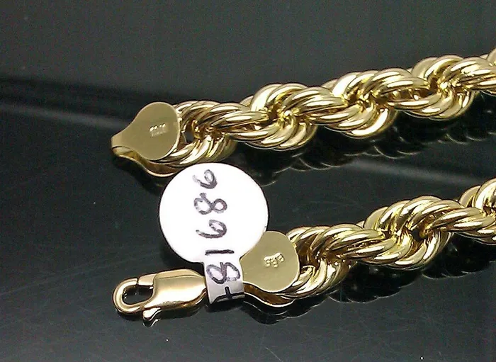 Gold and Diamond Real 10k Yellow Gold Rope Bracelet 8 mm 8 Inch Lobster Men Bracelets