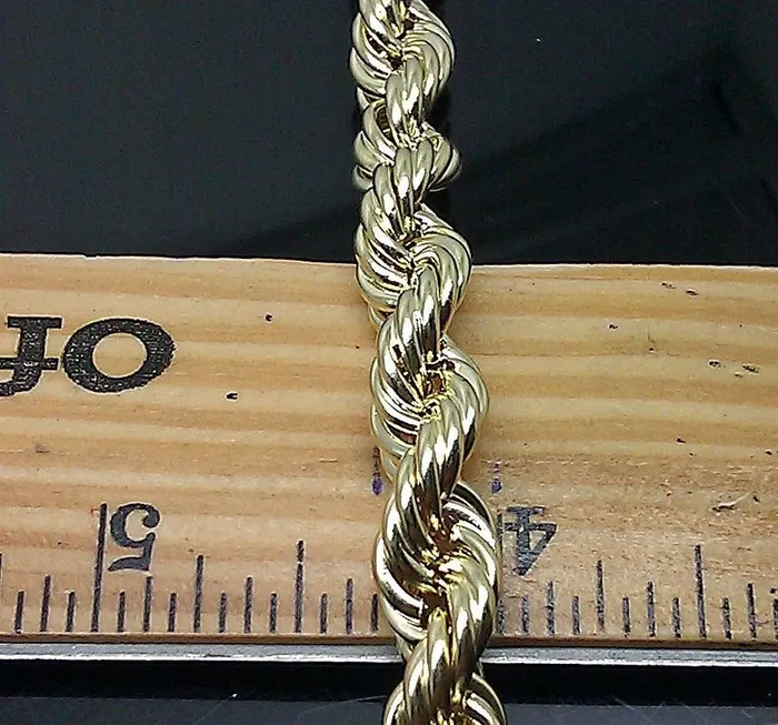 Gold and Diamond Real 10k Yellow Gold Rope Bracelet 8 mm 8 Inch Lobster Men Bracelets