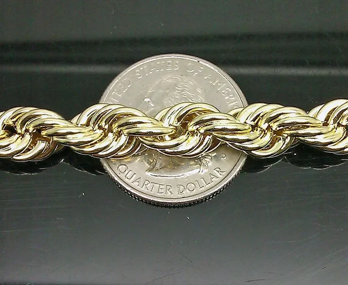 Gold and Diamond Real 10k Yellow Gold Rope Bracelet 8 mm 8 Inch Lobster Men Bracelets