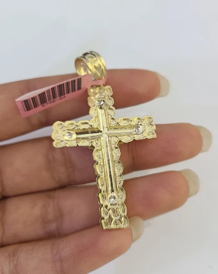 Gold and Diamond Real 14k Chain Cross Charm Set Miami Cuban Link 5mm 1830 Necklace Pendant Necklaces